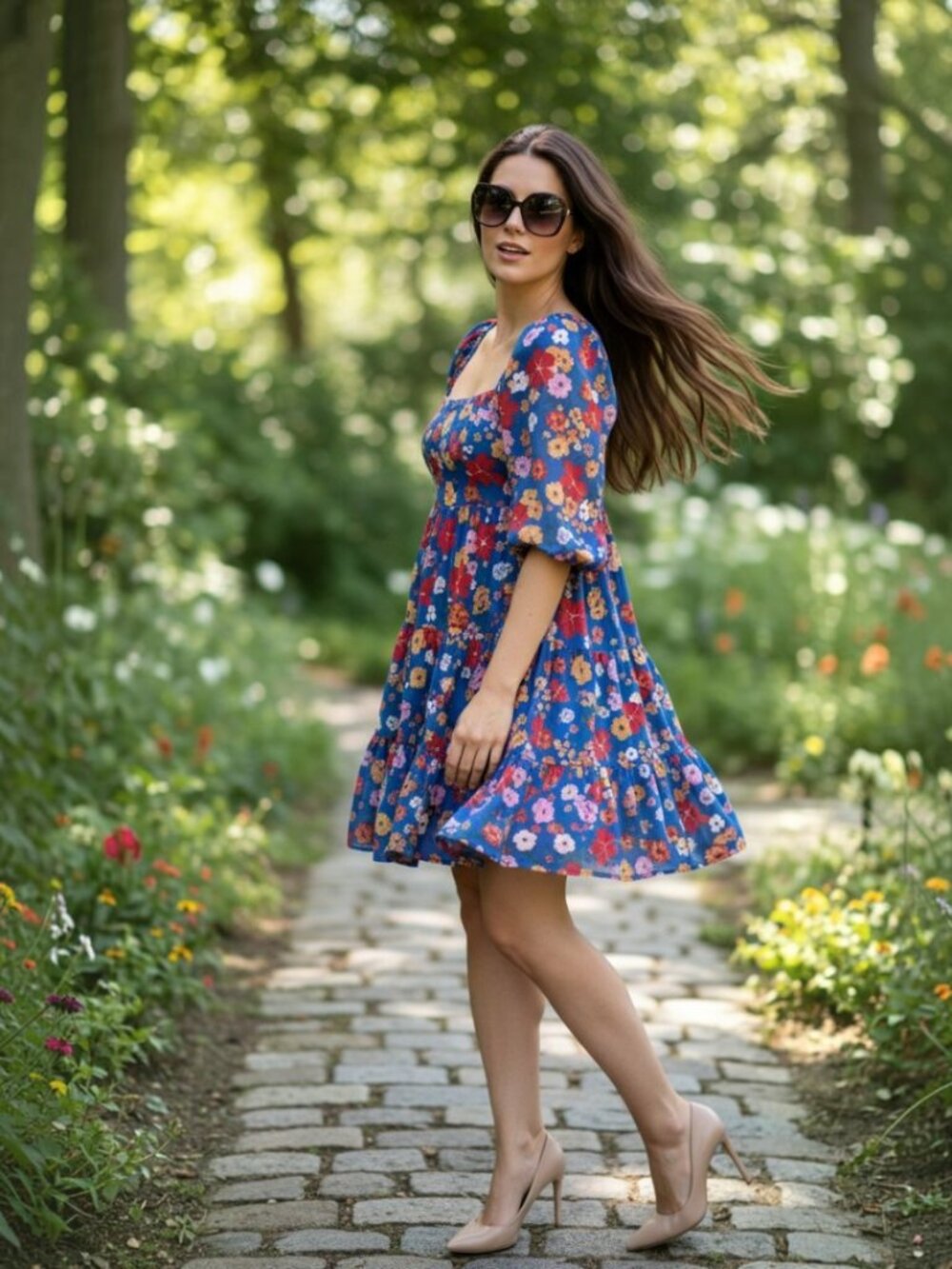 Flying Tomato Floral Mini Dress in Blue & Red Size Small